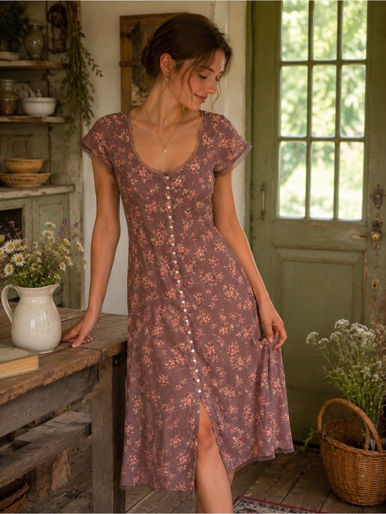 Lucky Brand Dresses & Skirts - Lucky Brand Dusty Mauve Floral Button-Down Midi Dress